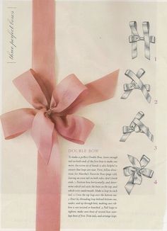 a pink ribbon tied to the side of a white paper with instructions on how to tie it