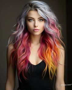 Dramatic Hair Colors, Dramatic Hair, Hot Hair Colors, Dyed Hair Inspiration, Hair Color And Cut, Pastel Hair, Summer Hair Color, Rainbow Hair