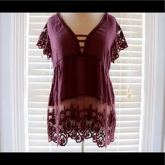 Nwot Listicle Burgundy Lace Top In Size Small. Beautiful Flowy Style. Features A Side Zipper That Functions Perfectly. Never Worn & In Excellent Condition. Sheer Lace Fabric On Sleeves And Bottom. Price Negotiable. (See Last Picture For Most Realistic Color) Burgundy V-neck Top For Summer, Burgundy V-neck Blouse For Summer, Summer Burgundy V-neck Top, Burgundy V-neck Summer Top, Red V-neck Top With Lace Trim, Burgundy Lace Top, Flowy Style, Burgundy Lace, Sheer Lace