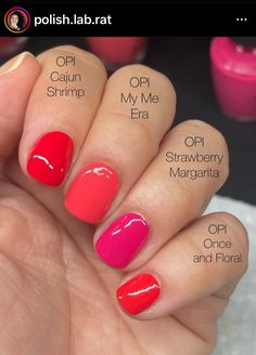 Strawberry Nail Color, I Eat Mainly Lobster Opi, Summer Nails On Tan Skin, Pink Red Nail Color, My Me Era Opi, Opi My Me Era, Opi Gel Polish Colors Summer 2024, Watermelon Nail Color, August Manicure