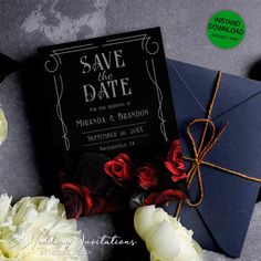 save the date card and envelope with flowers