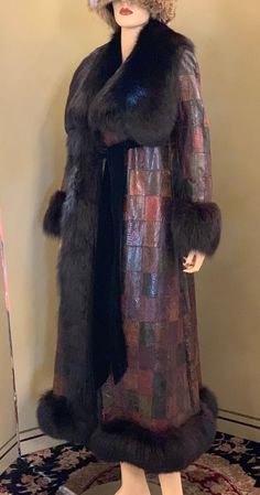 Stunning Snakeskin Patchwork Coat with Sheared Mink Lining and Black Fox Trim For Sale at 1stDibs Elegant Patchwork Outerwear For Fall, Brown Long Patchwork Outerwear, Patchwork Aesthetic, Trash Fashion, Patchwork Coat, Black Fox, What Women Want, Fall Outfits Women, Fall And Winter