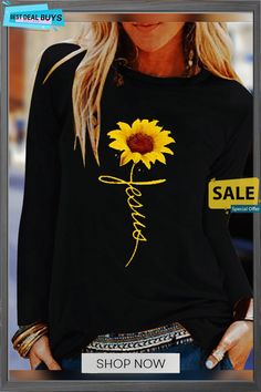 Long Sleeve Floral-print Casual T-shirt Black Top With Front Print For Spring, Casual Black Print Tops With Letter Print, Yellow Printed T-shirt For Fall, Casual Black Letter Print Tops, Black Printed Tops For Summer, Spring Long Sleeve T-shirt With Text Print, Long Sleeve Text Print T-shirt For Spring, Summer Black Graphic Print Tops, Black Graphic Print Top For Summer