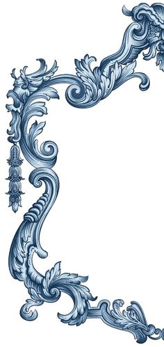 an ornate blue frame with swirls and leaves on it, in the shape of a rectangle