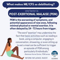 ME Research UK: Post-exertional malaise (PEM), the cardinal feature of ME/CFS, is the worsening of symptoms following minimal physical and mental exertion.  Read about the experience of PEM: https://www.meresearch.org.uk/the-experience-of-post-exertional-malaise-part-2/ #MEAwarenessweek #MECFS #Myalgicencephalomyelitis #postexertionalmalaise #PEM Disease Quote, Invisible Disease, Autonomic Nervous System, Ehlers Danlos Syndrome, Invisible Illness, Chronic Disease, Chronic Fatigue