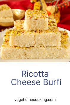 ricotta cheese burfi on a white plate