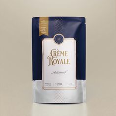 a bag of creme royale coffee on a table