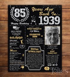 an old man's 65th birthday poster with his name and age on it