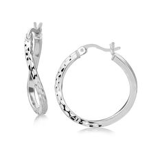 LOVCIA Premium Elegant Sterling Silver Twist Hoop Earrings with Rhodium Plating Cut Earrings, Twist Style, The Chic, Diamond Cut, Online Jewelry, Rhodium Plated, Silver Necklaces, Sterling Silver Earrings, Silver Fashion