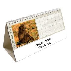 a desk calendar with an image of a brown bear