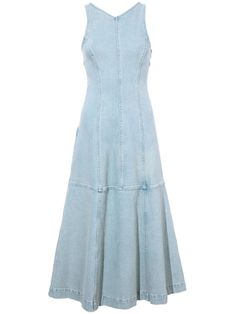 light blue cotton blend V-neck V-back sleeveless straight hem mid-length Denim Tank Dress, Denim Tank, Shoes With Jeans, White Label, Midi Dress Sleeveless, Lady Dior, David Yurman, Proenza Schouler, Gray Dress