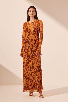 Long sleeve slip maxi dress in the exclusive Natalina floral print in a light weight semi-sheer chiffon. Mesh Long Sleeve Dress, Tangerine Dress, Slip Maxi Dress, Shona Joy, Maxi Dress Online, Fashion 101, Shiraz, Mesh Long Sleeve, Sheer Chiffon