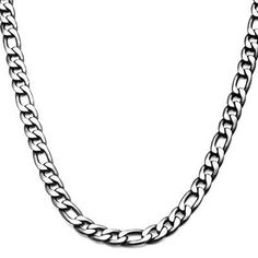 DUSK Natural and Black Stainless Steel Mens Figaro Link Chain Mens Sterling Silver Bracelets, Edgy Necklace, Hollywood Jewelry, Hand Cuff Bracelet, Mens Cross Necklace, Mens Necklace Pendant, Edgy Jewelry, Silver Chain For Men, Black Leather Bracelet