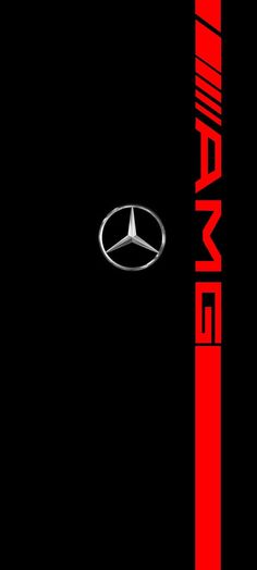 the mercedes logo is shown in red and black