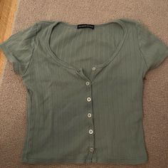 Not Sold Anywhere Super Rare Brandy Melville Henley Top Never Worn Perfect Condition- Price Negotiable Brandy Clothes, Zelly Top, Brandy Melville Shirts, Tops Brandy Melville, Church Clothes, Modest Fits, Long Tank Tops, Sage Color, Cute Preppy Outfits