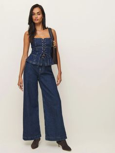 Austin Ultra High Rise Wide Leg Jeans Denim Corset Top, Modest Style, Kacey Musgraves, High Rise Wide Leg Jeans, Stretch Denim Fabric, Denim Corset, Heads Up, New Tops, High Rise Jeans