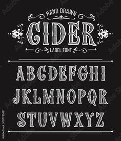 an old fashioned hand drawn font and numbers on a blackboard with white lettering,