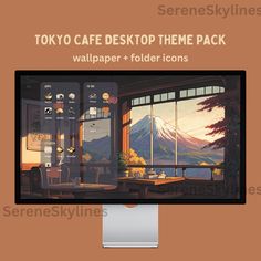 an image of a desktop computer screen with the words tokyo cafe desktop theme pack