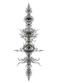 Scary Spine Tattoos, Spine Tattoo Cybersigilism, Gothic Tattoo Designs, Spine Tattoo Designs, Memorial Tattoo Ideas, Sak Yant Tattoo, Sigil Tattoo, Single Line Tattoo