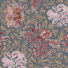 an image of a flower pattern on a gray background with red and pink flowers in the center