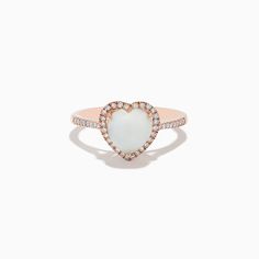 Effy Aurora 14K Rose Gold Diamond and Opal Heart Ring 14k Rose Gold Fine Jewelry For Valentine's Day, Elegant Rose Gold Heart Ring For Proposal, Rose Gold Heart Cut 14k Gold Ring, Rose Gold 14k Heart Cut Ring, Luxury Rose Gold Heart Cut Ring, Luxury Rose Gold Heart Ring For Valentine's Day, Luxury 14k Rose Gold Heart Ring, 14k Rose Gold Rings For Valentine's Day, Elegant 14k Rose Gold Rings For Valentine's Day