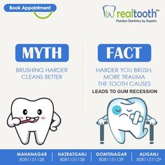 MYTH vs TRUTH Myth: Brushing Hader Cleans Better Fact: Harder You Brush More Trauma The Tooth Causes Leads To Gum Recession ----- your dentist office for cleanings and evaluations🦷 At Real tooth we provide you with a complete dental examination and cleaning. . So don't ignore the oddness and visit us today! -------- . For booking appointments with our expert dentists you can call us at 📞 91 8881 900 300 or visit www.realtooth.in . #smile #invisiblebraces #realtooth #HealthySmile #WeBuildSmile Gum Recession, Dental Cavities, In Smile, Baby Sleep Schedule, Stronger Teeth