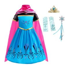 PRICES MAY VARY. Iconic ice princess snow queen coronation dress up costume for girls. Complete the coronation ceremony with the elegant accessories set (Crown, Gloves and Wand) to become the new monarch of the ice kingdom! Made of comfortable material, velvet and cotton. No itchy! Hand washable. Hidden zipper closure. Bodice with velvet short sleeves, embellished with tulip embroideries and golden trims. Printed floral pattern at skirt hemline. Features a pink detachable cape robe with a snowfl Coranation Dresses, Queen Coronation Dress, Frozen Anna Costume, Queen Coronation, Anna Frozen Costume, Queen's Coronation, Anna Costume, Coronation Dress, Princess Tea Party