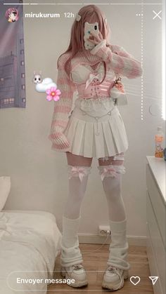 White Bimbocore Outfits, White Fishnet Outfit, Femboy Outfits Aesthetic, Pink Kawaii Outfits, Girly Goth Aesthetic, Cute Kawaii Outfits, Pastel Outfit