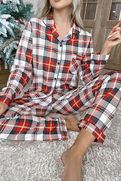 Unleash your festive spirit this holiday season with our Buffalo Plaid Christmas Pajama Set! Made from soft and cozy material, these pajamas are perfect for lounging by the fireplace or getting cozy for a night in. Adorned with a classic buffalo plaid pattern, these pajamas will keep you looking stylish while staying comfortable. Model Info: Models are 5'7", Size 2, wearing smalls Material: 95% Polyester + 5% Elastane Size Chart (INCH) Sizes Bust Hem_Width Shoulder Sleeve_Length Length Trousers_ Long Sleeve Pajamas, Red Two Piece, Nightgown Sets, Buffalo Plaid Pattern, Christmas Pajama Set, Christmas Plaid, Buffalo Plaid Christmas, Sleepwear Sets, Red Pattern