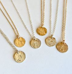 Stamped letter disk necklace Personalized Initials Round Disc Jewelry, Minimalist Initial Round Disc Necklace, Elegant Monogram Disc Necklace, Gold Personalized Initial Necklace With Round Disc, Soundwave Jewelry, Xo Necklace, Heartbeat Necklace, Initial Disc Necklace, Puzzle Jewelry