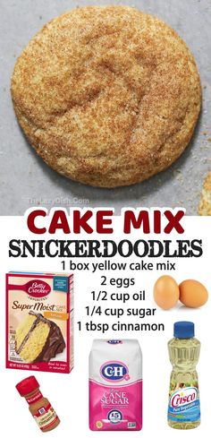 an advertisement for cake mix is shown in the middle of this image with eggs and other ingredients