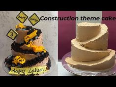 there are two cakes that have construction theme on them