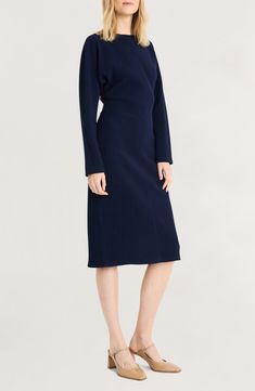 Richly textured fabric and dolman sleeves define a versatile sheath that will take you from your desk to dinner with sophisticated ease. 43" length (size Medium) Slips on over head Boat neck Long sleeves Unlined 65% polyester, 30% cotton, 5% spandex Machine wash, tumble dry Imported Chic Midi Pencil Dress For Work, Chic Midi Pencil Skirt Dress For Work, Chic Pencil Skirt Midi Dress For Work, Long Sleeve Dresses With Structured Shoulders For Work, Workwear Dresses With Structured Shoulders And Long Sleeves, Long Sleeve Midi Dress With Structured Shoulders For Work, Structured Long Sleeve Dress For Work, Structured Long-sleeved Dress For Workwear, Modern Structured Midi Dress