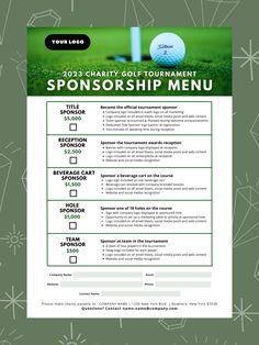 a flyer for a golf tournament with a green background and white lines on the bottom