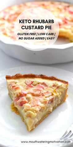 a piece of keto rhubarb custard pie on a plate