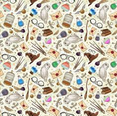 an image of a pattern with items in the style of harry's potters