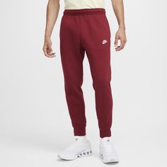 A closet staple, the Nike Sportswear Club Fleece Joggers combine a classic look with the soft comfort of fleece for an elevated, everyday look that you can wear every day. Nike Leisure Joggers With Ribbed Waistband, Nike Fleece Sweats With Comfort Waistband, Comfortable Nike Joggers, Red Sporty Pants For Leisure, Red Sporty Leisure Pants, Nike Fleece Joggers For Leisure, Nike Sweats For Jogging, Nike Sporty Joggers For Leisure, Nike Fleece Sweats For Leisure