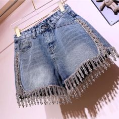 Rhinestone Fringed High Waist Denim Shorts Flash · Shop Zola · Online Store Powered by Storenvy Tassel Shorts, Embroidered Denim Shorts, High Waist Denim Shorts, High Waist Denim, Festival Looks, Short Jeans, Embroidered Denim, High Waisted Shorts Denim, Fashion Streetwear