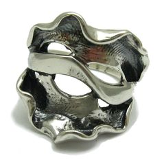 Stylish sterling silver ring, oxidized 925/1000. Stamped 925. Approximate weight 7.5 grams. Top width 2.1cm. All our jewels are made from solid sterling silver 925/1000 and are carefully crafted by hand in our family workshop. We dispatch your orders in 5 working days, worldwide and the postage is $5. We ship registered priority mail. Please allow 5-7 working days for delivery in Europe and 10-15 working days outside Europe. For any questions - please do not hesitate to contact me! Antique Silver Rings With Oxidized Finish, Modernist Silver Ring With Oxidized Finish, Modernist Oxidized Silver Ring, Ring Size Adjuster, Handmade Sterling Silver Rings, Silver Jewels, Handmade Rings, Silver Rings Handmade, Handmade Sterling Silver