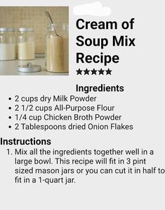 ingredients for cream of soup mix recipe displayed on white background with text description above photo