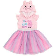 Your little girl is ready to play in this cute Peppa Pig tutu dress! This stylish hooded dress features pretty flutter sleeves, a ballerina tulle skirt, and a cool cosplay Peppa Pig design your child will be excited to wear. Soft and comfortable, this fashionable Peppa Pig dress is the perfect outfit for a day of fun and adventure! Peppa Pig Birthday Outfit Tutus, Sleeveless Spring Tutu Dress For Costume Party, Spring Tulle Princess Dress For Costume Party, Spring Princess Dress In Tulle For Costume Party, Spring Princess Dress With Tulle For Costume Party, Spring Playtime Tulle Tutu Dress, Pink Summer Tutu Dress For Costume Party, Playful Tulle Tutu Dress For Playtime, Pink Tutu Dress For Summer Costume Party