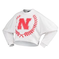 Go all out on expressing your passion for the Nebraska Huskers with this Laurels Crop T-shirt. Its big, bold Nebraska Huskers graphics printed on the front and back make your team devotion undeniable. The drop shoulder sleeves also allow you to move around more freely and comfortably. Brand: Spirit Jersey Crew neck Distressed details for a vintage look Drop shoulder fit Hem with raw edge Imported Long sleeve Low-puff details for a raised look and feel Machine wash, tumble dry low Material: 100% White Tops With Team Spirit For Fall, White Tops For Fall With Team Spirit Style, Sporty Fall Streetwear Tops, Moisture-wicking Tops For Fall Streetwear, Sporty Streetwear Tops For Fall, Moisture-wicking Fall Tops For Streetwear, Collegiate Crew Neck Tops For Streetwear, Collegiate White Top For Fall, Fall Sportswear Top With Logo Print