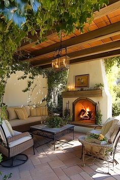 50+ Creative Covered Patio Ideas Attached to House with Fireplace Attached Gazebo, Spanish Patio, Diy Room