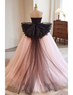 10% off now! Shop strapless black and pink tulle big ballgown prom dress with appliques online. Sheprom offers formal, party, casual & more style dresses to fit your special occasions. Pink Sweet 16 Dress, Pink Sweet 16, Sweet 16 Dress, Formal Prom Dresses Long, Black Ball Gown, Beaded Party Dress, Tulle Balls, Color Rush, 16 Dress