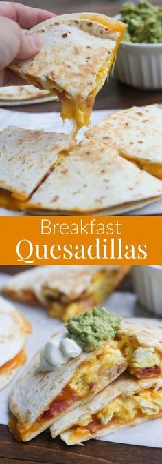 this breakfast quesadillas is loaded with eggs, cheese and guacamole