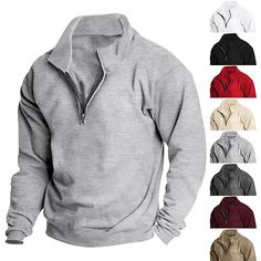 Season:Fall  Winter; Fabric:Polyester; Sleeve Length:Long Sleeve; Look After Me:Washable,Wet and Dry Cleaning; Gender:Men's; Style:Basic,Casual,Streetwear; Elasticity:Micro-elastic; Tops Type:Basic Sweatshirts; Occasion:Going out,Sportswear,Daily,Holiday,Sports  Outdoor; Fit Type:Regular Fit; Pattern:Plain; Neckline:Half Zip; Sports Clothing Sub Category:Sweatshirt,Quarter Zip Sweatshirt,Polar Fleece; Front page:FF; Listing Date:08/15/2024; Bust:; Length:; Shoulder Width:; Sleeve: Sports Half-zip Fleece Sweatshirt, Sporty Half-zip Winter Top, Solid Winter Sweater For Sports, Winter Sportswear Tops For Outdoor, Long Sleeve Sweatshirt For Fall Outdoor Activities, Sporty Half-zip Sweatshirt For Winter, Solid Winter Sportswear Sweatshirt, Winter Sporty Half-zip Sweatshirt, Outdoor Long Sleeve Sportswear Sweatshirt