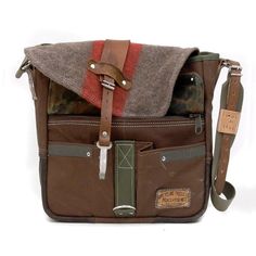 Swiss Army Blanket / Leather Messenger // by peace4youBAGS Military Style Khaki Bag For Adventure, Khaki Military Style Bag For Adventure, Brown Waxed Canvas Bag For Camping, Utility Waxed Canvas Bags For Outdoor, Waxed Canvas Satchel With Pockets For Outdoor, Outdoor Waxed Canvas Satchel With Pockets, Outdoor Utility Bag In Waxed Canvas, Outdoor Military Satchel Bag, Military Style Outdoor Satchel Bag