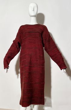 Longsleeve knit sweaterdress. Wool. Made in Japan. *Condition: great vintage condition, one snag ( as pictured). Measurements Taken Laying Flat (inches)-- Shoulder to Shoulder: 21 in. Sleeve Length: 22.5 in. Bust: 42 in. Waist: 42 in. Length: 44 in. Marked size: Medium Dior Skirt, Brown Trousers, Knit Sweater Dress, Printed Pants, Issey Miyake, Raw Silk, Dress Clothes For Women, Diane Von Furstenberg, Silk Blouse