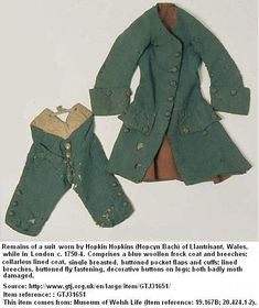 Suit for a common man. 1750. Georgian Clothing, Frock Coat, Festival Costumes