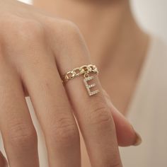 Material: Gold Carat: 14K (585) Solid Gold 14K Solid Gold Personalized Letter Ring, Gold Dangle Letter Ring, Stackable Ring, Birthstone and Initials Gold Ring, Dainty Mothers Ring Ring Details 14K Solid Gold Plated is not gold it is real solid gold Gold Color Options; - 14k Yellow Gold, - 14k White gold, - 14k Rose Gold, - All products are made to order in Turkey. - This product is sleek and stylish. It is produced carefully to make you and your loved ones happy. Prepared with love and experienc Open Ring With Chain Detail As Gift, Diamond Chain Ring With Adjustable Chain As Gift, Gift Chain Detail Open Ring, Chain Detail Open Ring For Gift, Gift Jewelry Chain Open Ring, Chain Detail Open Ring As Gift, 14k Gold Chain Ring With Diamond Accents, Gift, Adjustable Chain Ring For Anniversary, Gold Chain Ring